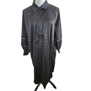 Chico's Sz 2 Black Button Front Popover Shirt Dress Eyelet Sleeve  Womens 12/14